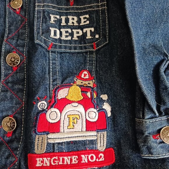 Denim Jacket With Fire Dept. Appliques, Size 24 Mo. - Picture 6 of 9
